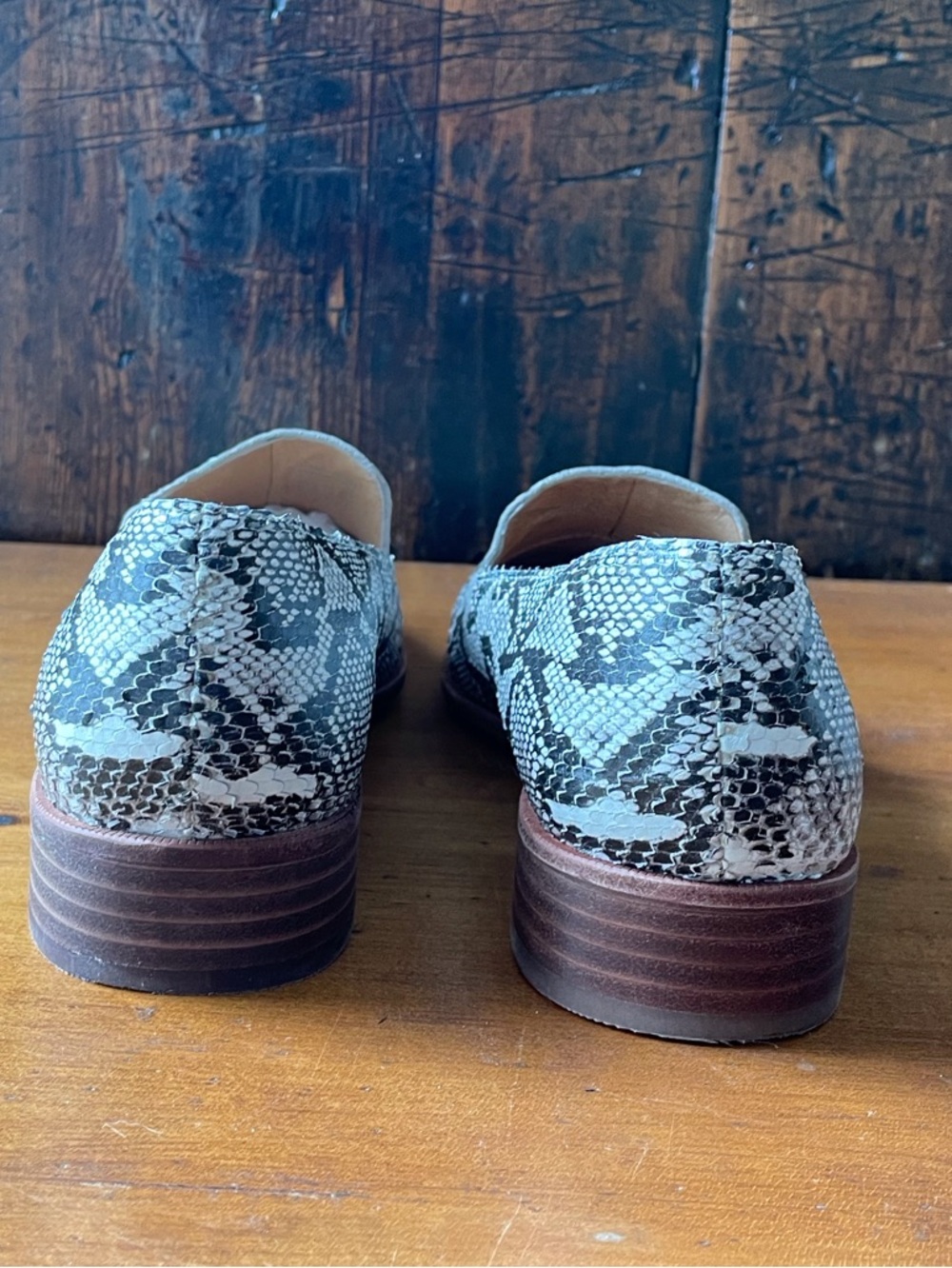 MADEWELL FRANCES LOAFER SNAKESKIN 8.5 SNAKE BLACK WHITE LEATHER MULE SKIMMER - Picture 7 of 11